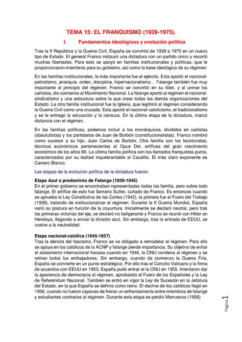 Franquismo Tema Resumen Tema El Franquismo I