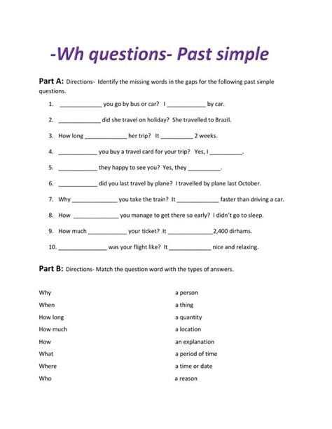 A Worksheet With Questions For Past Simple