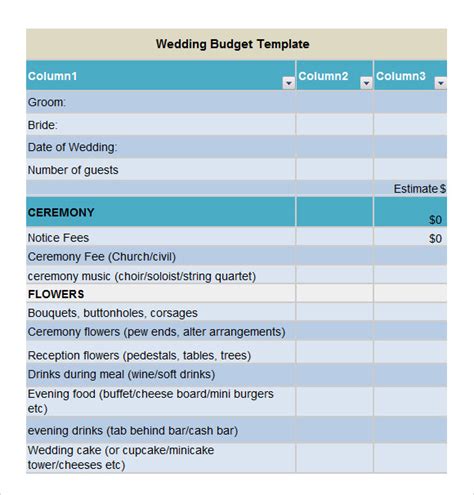 Wedding Budget Templates 19 Free Doc Pdf And Xlsx Formats Samples