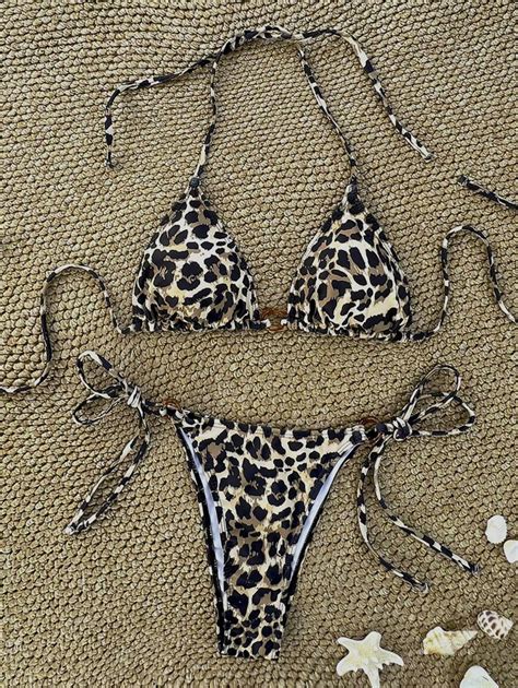 Summer Pcs Leopard Print Resin Round Neck Sexy Bikini Set SHEIN USA