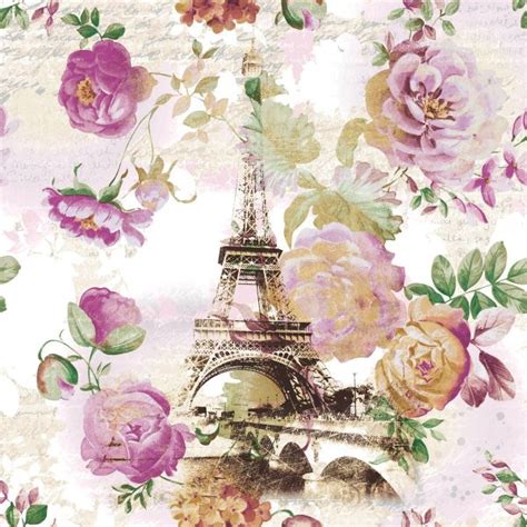 Decoupage Paper Napkins Of Eiffel Tower And Paris Roses Purple