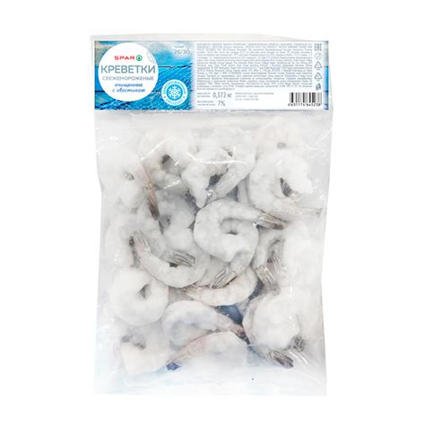 Купить креветки spar очищенные с хвостом свежемороженые 26/30 372г с ...