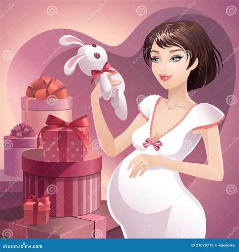 Pregnant Brunette With Gifts Stock Illustration Illustration Of Baby Life