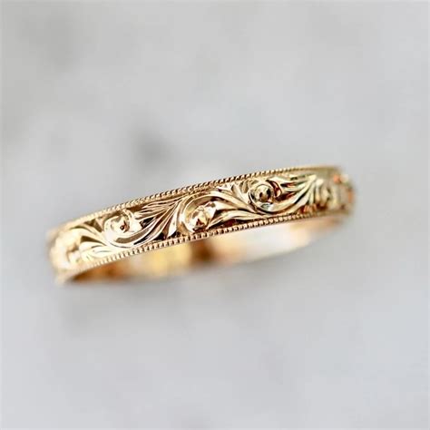 Rosaline Engraved Band Wedding Band Engraving Rose Gold Band