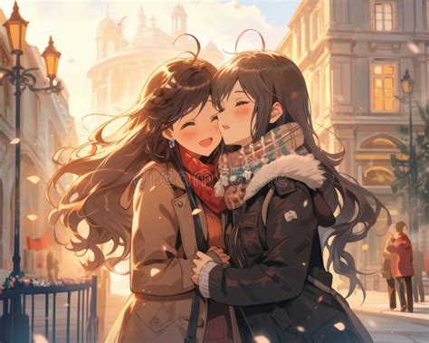 Cute Lesbian Gay Couple Kissing Each Other Stock Illustration Illustration Of Captivating