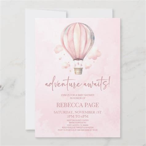 Adventure Awaits Pink Hot Air Balloon Baby Shower Invitation Zazzle