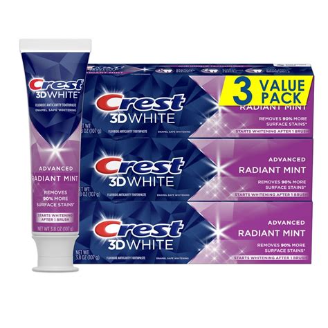 Buy Crest 3D White, Whitening Toothpaste, Radiant Mint, 4.8 Ounce, Pack