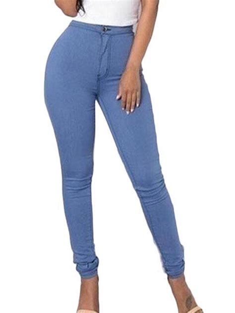 Womens High Waist Stretch Denim Skinny Leggings Jegging Pencil Pants