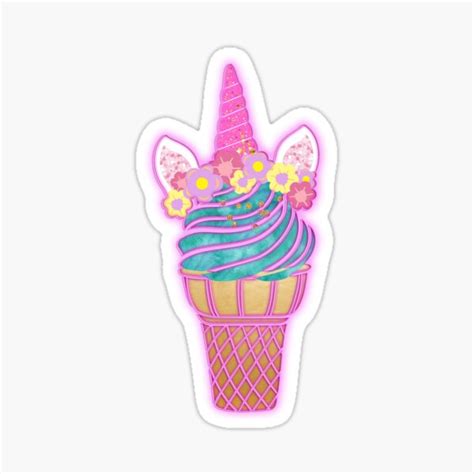 Unicorn UniCone Glowing Pink Sticker For Sale By ARedShirt Redbubble