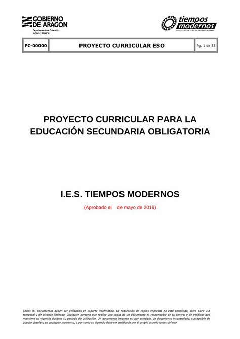 Pdf Proyecto Curricular Para La Eso Ies Tiempos Modernos