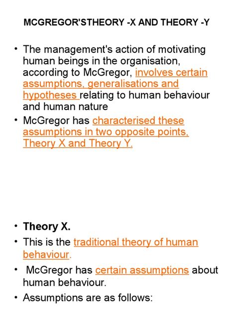 Mcgregor'Stheory -x and Theory -y PPT | Self Actualization | Applied ...