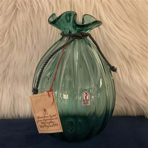 Vintage Pilgrim Glass 9 12” Hand Blown Teal Green Sack Vase Ebay