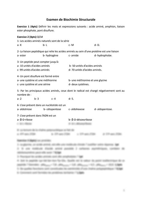 Solution Examen De Biochimie Structurale Studypool