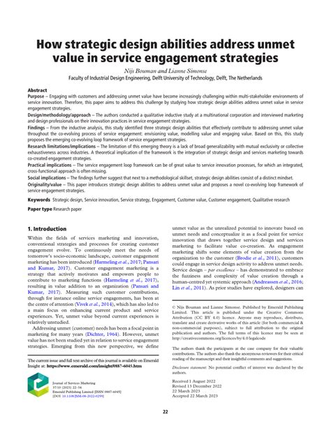 Pdf How Strategic Design Abilities Address Unmet Value In Service