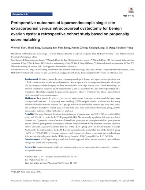 PDF Perioperative Outcomes Of Laparoendoscopic Single Site