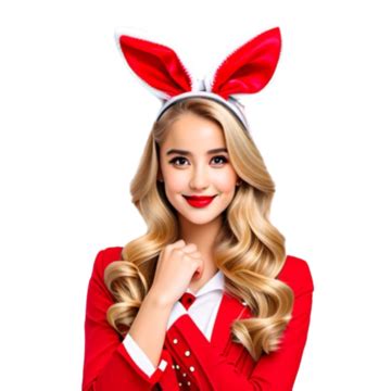 Blonde Girl In Easter Attire Bunny Ears Red Lipstick Crossed Hands