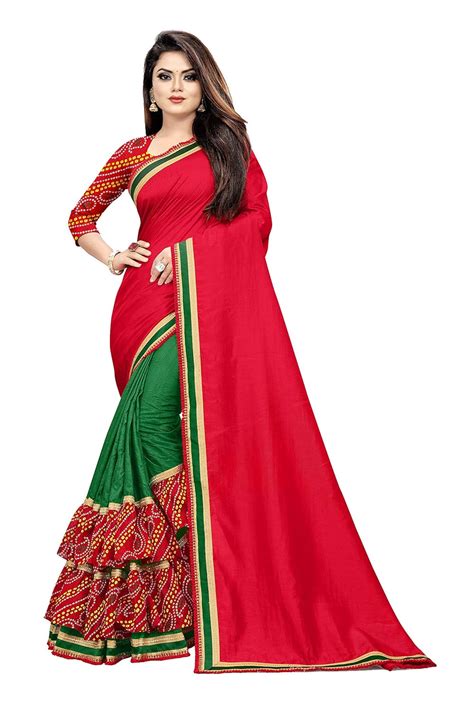 Buy Anjaneya Sarees Silk Blend Ready To Wear Saree Anjs Red Green