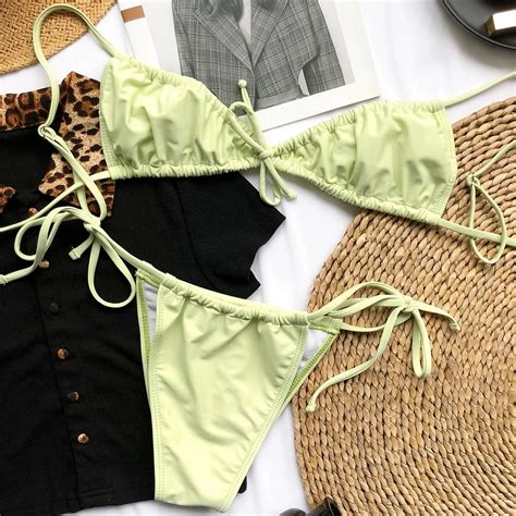 Uaang Bikini Sexy Women Swimsuit Sexy Bikini Set Padded Swimwear Solid Bathing Suit