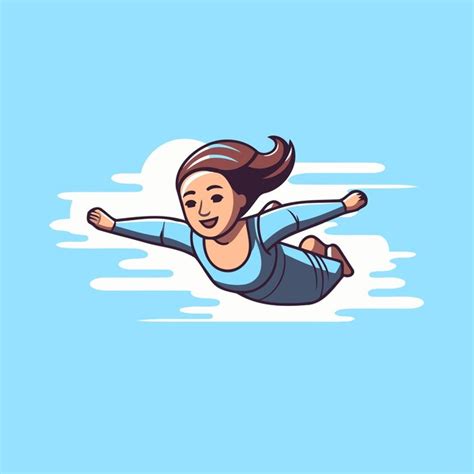 Ilustración vectorial de una chica cayendo en el cielo estilo dibujos