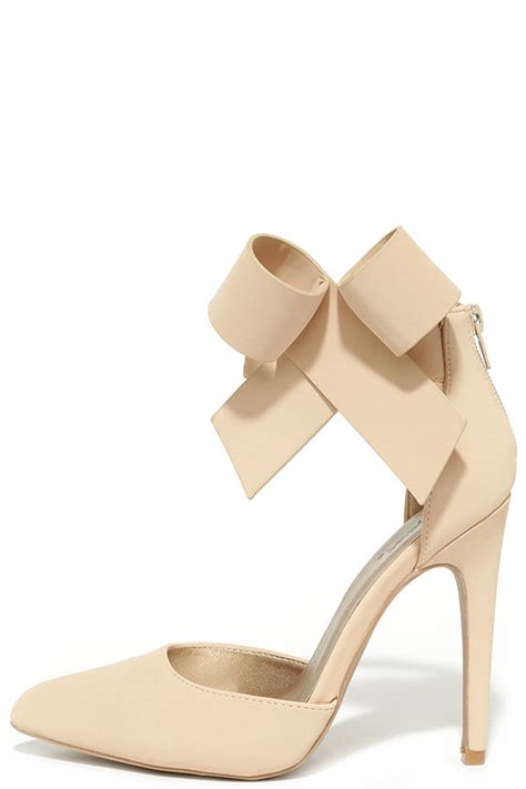 Bow Heels Nude Heels Beige Pumps Ankle Strap Heels Lulus