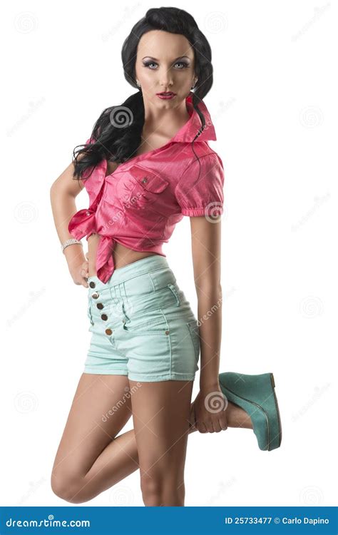 Joli Brunette Avec Des Circuits Elle Touche Sa Cheville Image Stock Image Du Attrayant