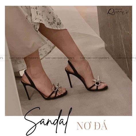 HỎA TỐC H H HCM Giày cao gót lụa nơ đá imqueen màu đen nude