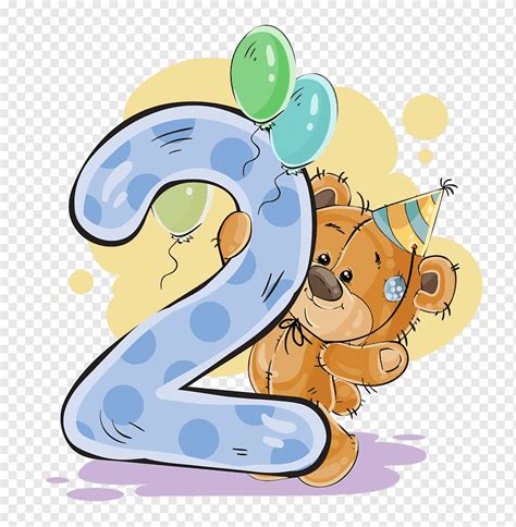 Ilustración de oso y número 2, saludo de peluche y tarjetas de notas ...