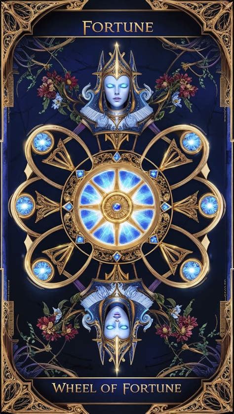 A Fortune Tarot Card Depicting The Wheel Of Fortune In A Blend Of