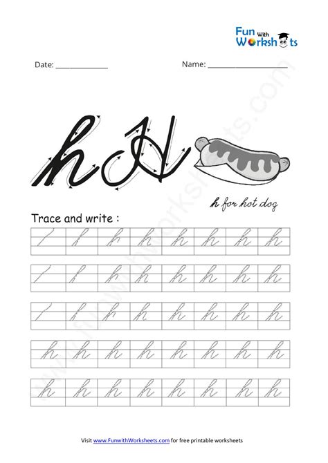 Cursive Handwriting Small Letter H Free Printable Worksheets