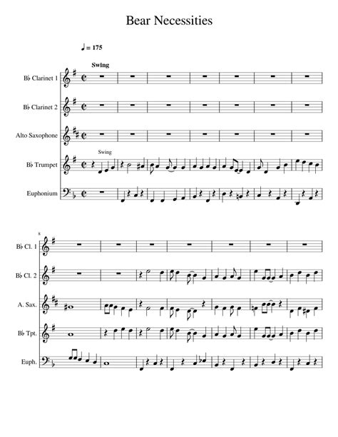 Bear Necessities Sheet Music For Euphonium Clarinet In B Flat