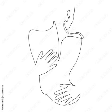 Naked Woman Standing Back One Line Drawing On White Isolated Background Vector Illustration