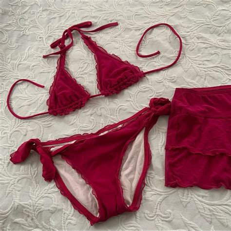 Victorias Secret Ruched Ruffle Bikini Fucsia Pink Gem