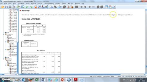 Spss Cronbachs Alpha Youtube