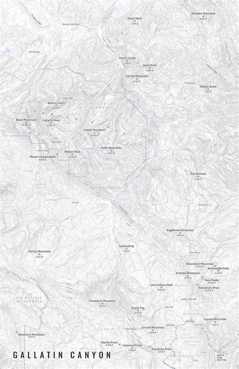 Gallatin Canyon Map - Gallatin Range, Big Sky, Lee Metcalf Wilderness