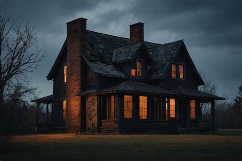 Sinister house with a leaning chimney and dark empty w | Premium AI ...