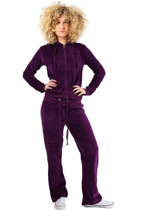 Dark Purple Velour Tracksuit Women Custom Winter Plain Slim Fit