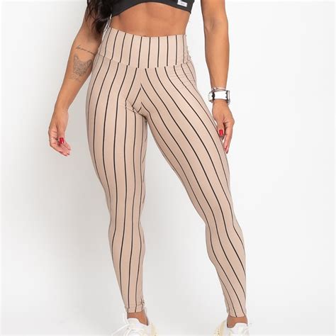 Cal A Legging Modeladora Fitness Listras Nude Sem Empina Bumbum