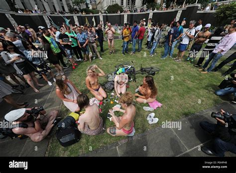London Uk Th June Participants Riding Bicycles Nude In The World Naked Bike Ride