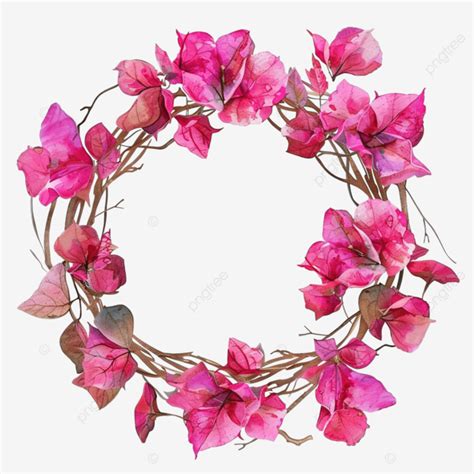 Watercolor Pink Bougainvillea With Dry Twig Wreath Frame With Copy