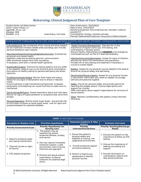 Janelle Collins Plan Of Care Student Name Jet Delos Santos CJSim