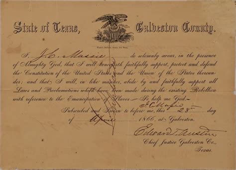 Texas Lt Colonel Josiah C Massie Civil War Amnesty Oath