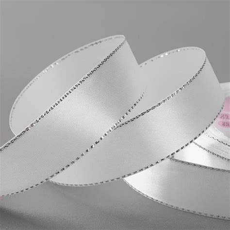 Лента атласная "Серебряные нити", 25 мм х 23 1 м, цвет белый N001 ...