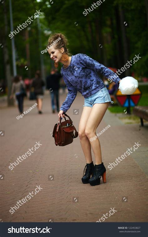 Sexy Blonde Girl Summer Park Rides Stock Photo 122453827 Shutterstock