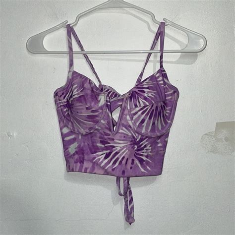 Shein Swim Size L Womens Shein Purple And White Tie Dye Swimwuit Bikini Top Poshmark