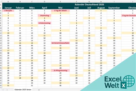kalender deutschland  mit feiertagen  excel