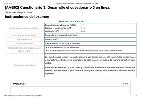 Examen Aab Cuestionario Desarrolle El Cuestionario En L Nea