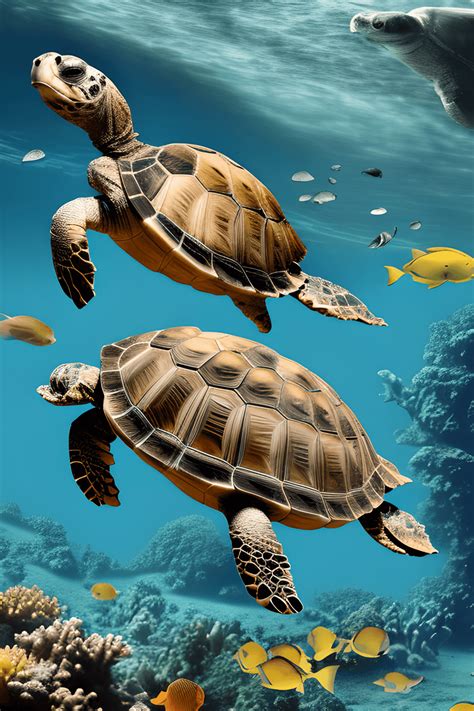 3D Floor Image the Underwater World Tortoise · Creative Fabrica