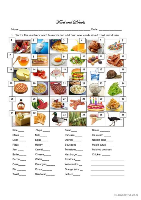 Foods And Drinks Vocabulary English Esl Worksheets Pdf Doc