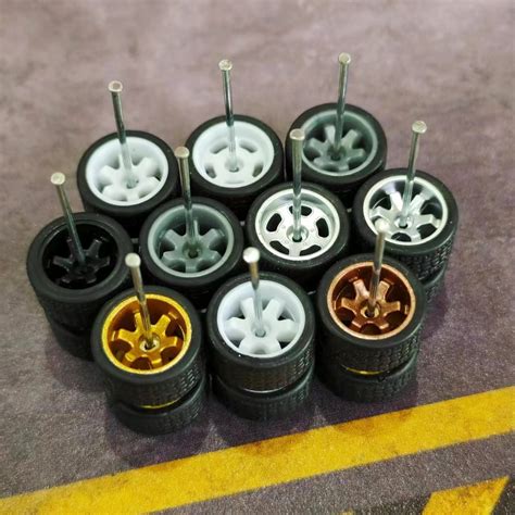 1 Set 1 64 Alloy Car Wheels 10 8mm TE37 5 Slots Tires For 1 64 Mini Toy Car Model Hot Wheel