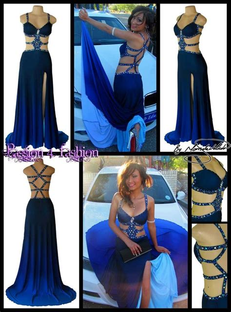 Royal Blue And Navy Blue Ombre Sexy Matric Dance Dress With A Slit And A Train With Tummy And